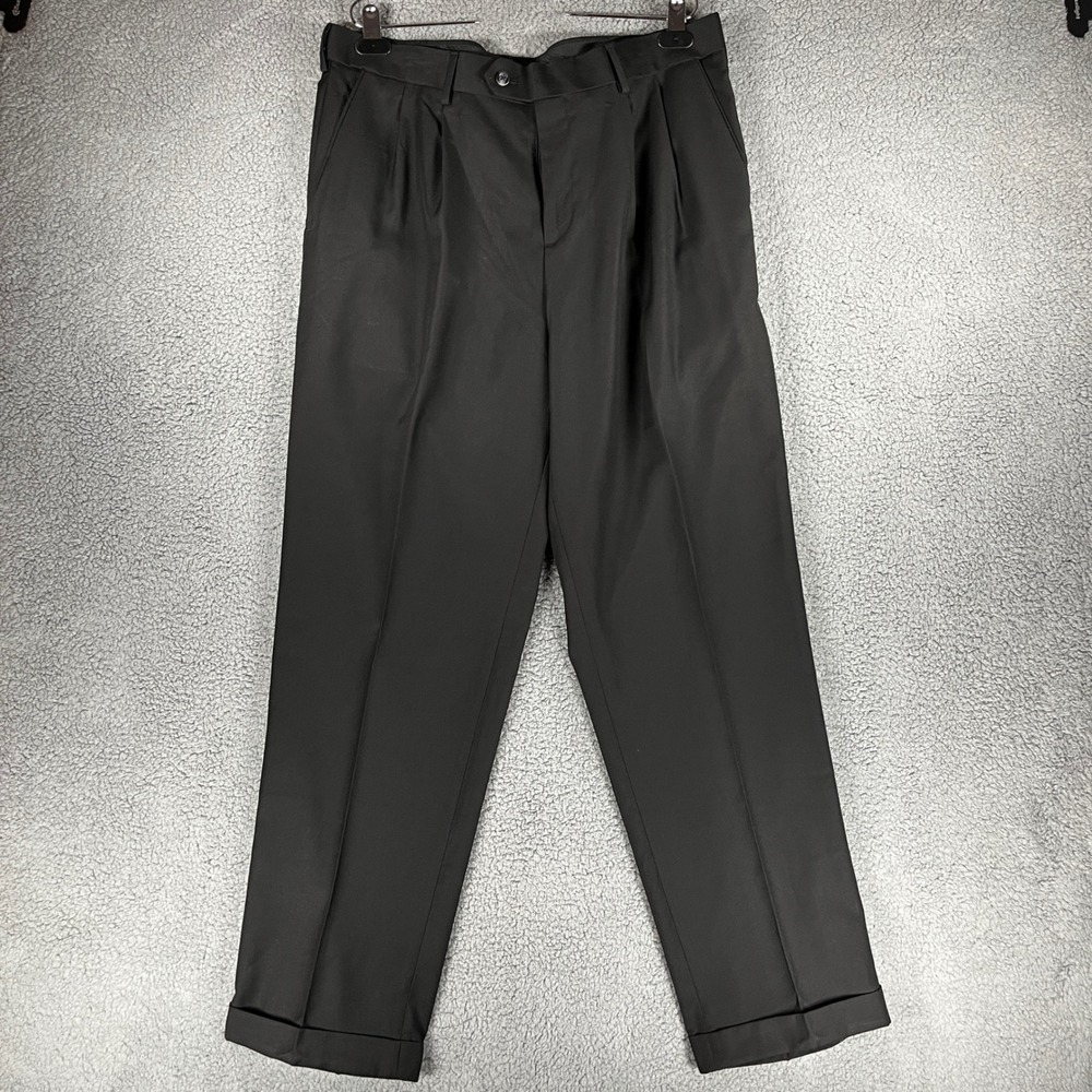 Croft & Barrow Mens 36x32 Black Pleated Cuffed Dress Pants Classic Fit Slacks